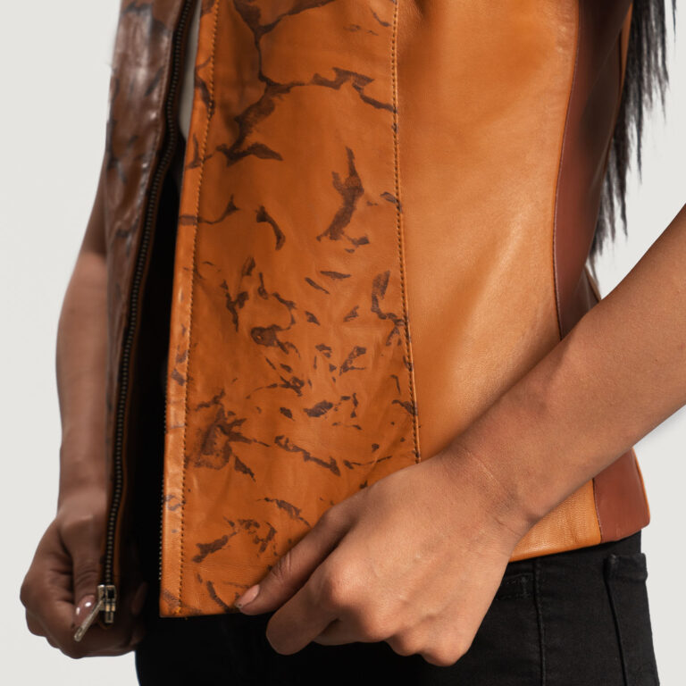 Womens Westina Tan Dye Leather Vest Close-Up-9-1664359390915